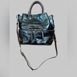 Dooney Bourke Black & Dark Brown Croco Embossed Leather City Dawson Satchel Bag
